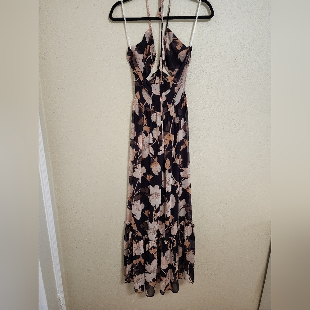 Lulus Blooming Elegance Purple Floral Cutout Halter Maxi Dress S Wedding Party - Picture 8 of 9
